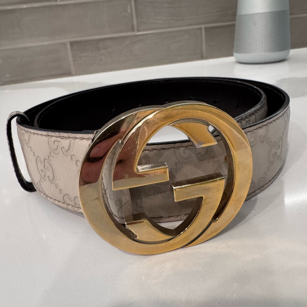 Gucci Guccissima gold and cream/grey belt.  85/34
